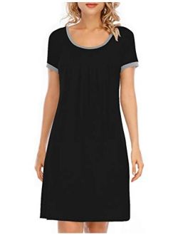 Women's Nightgown Sleepwear Soft Sleep Shirt Short Sleeve Scoopneck Pleated Nightshirt