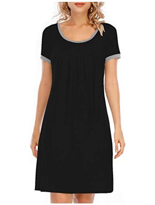 Hioinieiy Women's Nightgown Sleepwear Soft Sleep Shirt Short Sleeve Scoopneck Pleated Nightshirt