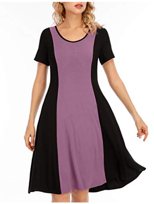 Hioinieiy Women's Loose Fit Nightgown Short Sleeve Color Block Casual Swing T-Shirt Dress