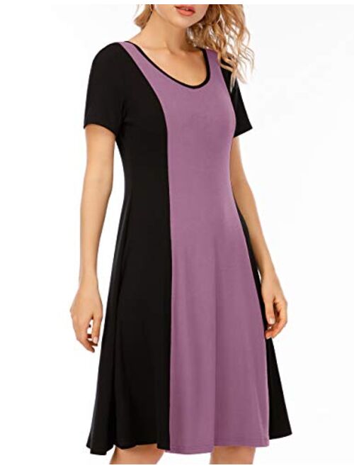 Hioinieiy Women's Loose Fit Nightgown Short Sleeve Color Block Casual Swing T-Shirt Dress