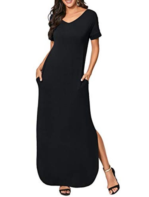 IUGA Casual Dresses for Women Loose Fit Comfy Short Sleeves T-Shirt Dresses with Pockets Fall Plus Size