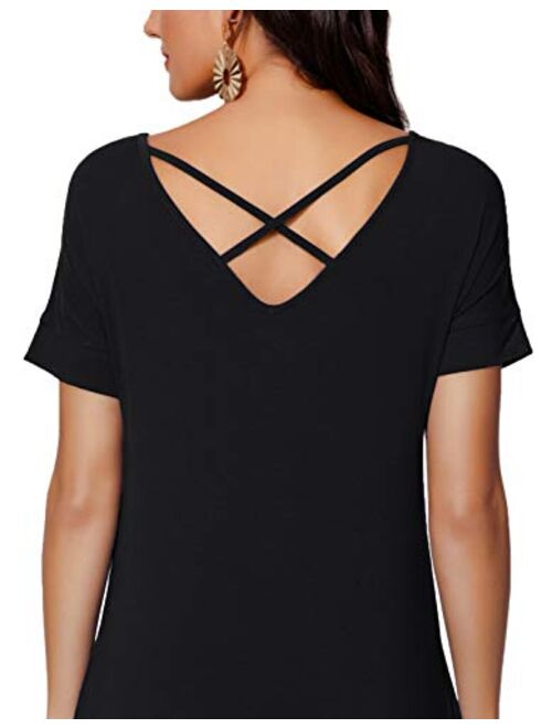 IUGA Casual Dresses for Women Loose Fit Comfy Short Sleeves T-Shirt Dresses with Pockets Fall Plus Size