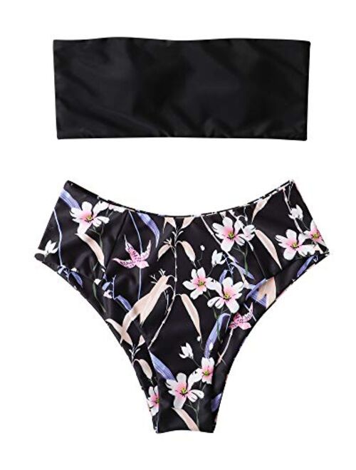 MOSHENGQI Women's Bandeau Bikini High Waist Swimsuit 2 Pieces Strapless Swimwear