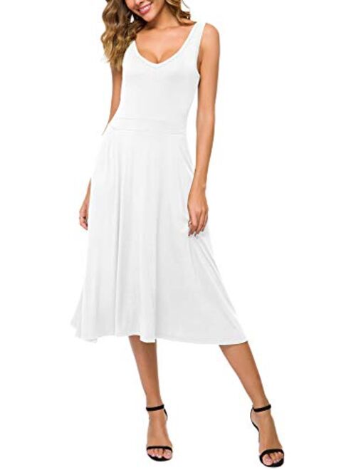 Urban CoCo Women's Summer Casual Sleeveless Flared Midi Dress Swing T-Shirt Dresses with Pockets