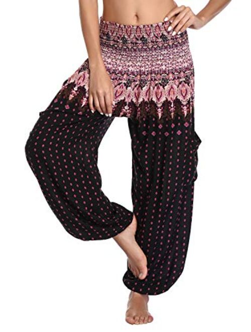 Urban CoCo Women's Smocked Waist Boho Floral Print Harem Yoga Pants
