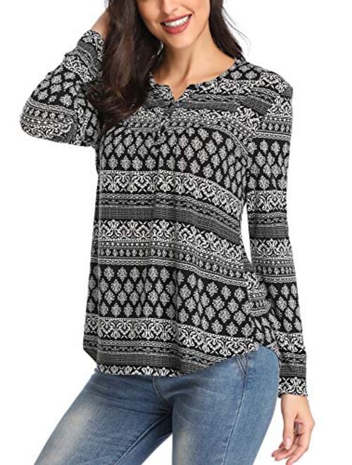 Urban CoCo Women's Ethnic Style Shirt Floral Print Long Sleeve Tops for Women