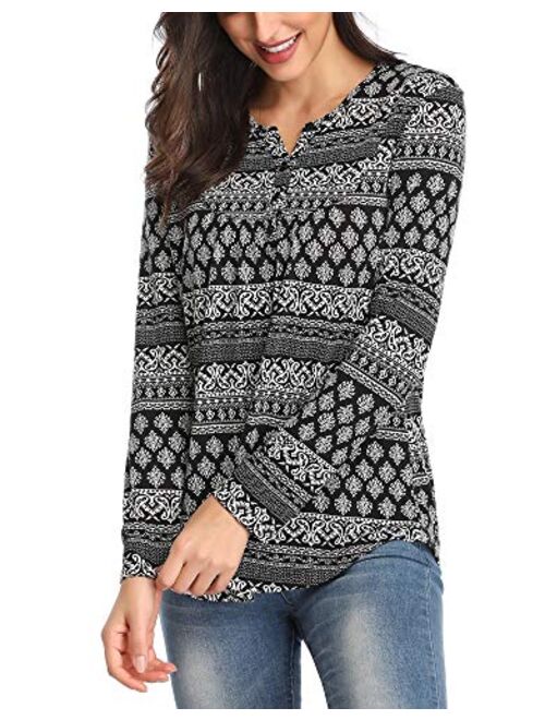 Urban CoCo Women's Ethnic Style Shirt Floral Print Long Sleeve Tops for Women