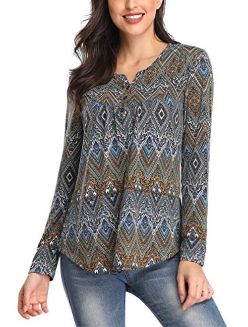 Urban CoCo Women's Ethnic Style Shirt Floral Print Long Sleeve Tops for Women