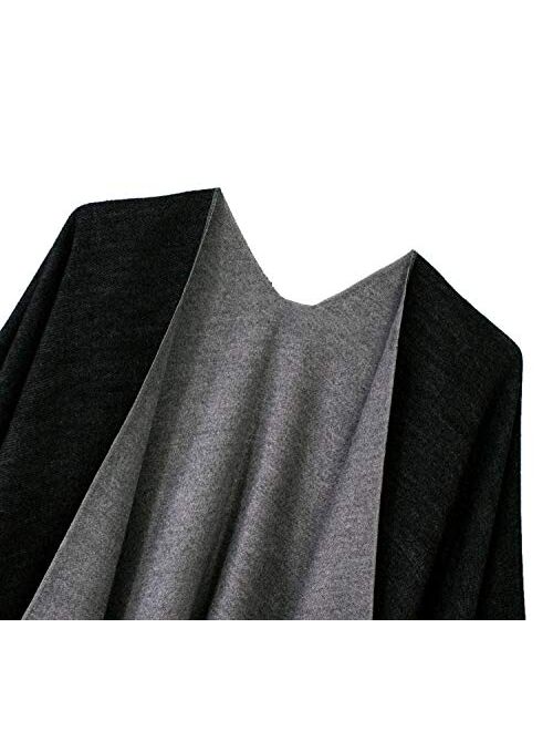 Urban CoCo Women's Open Front Color Block Reversible Wrap Shawl Poncho Cape