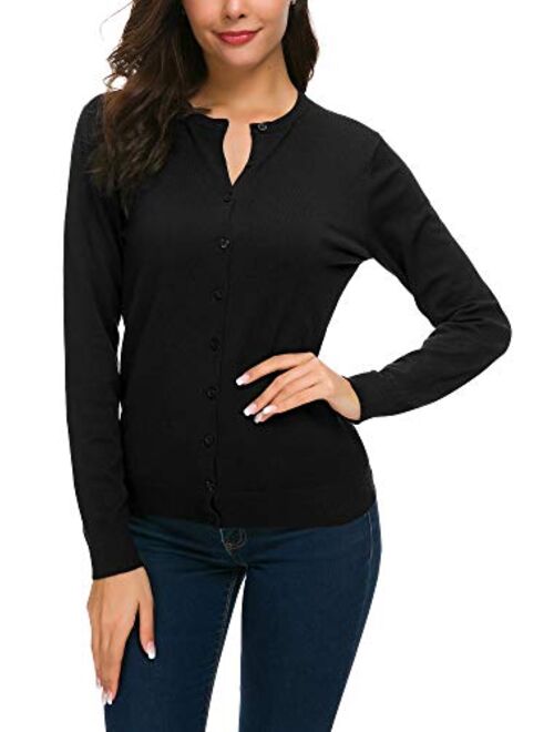 Urban CoCo Women's Long Sleeve Button Down Cardigan Crew Neck Classic Knit Sweater for Women