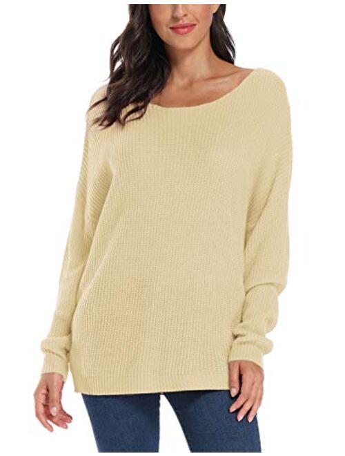 Urban CoCo Women's Boat Neck Knitted Solid Pullover Sweater