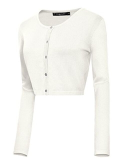 Women's Button Down Crew Neck Cropped Cardigan Knitted Sweater