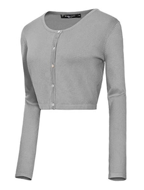 Urban CoCo Women's Button Down Crew Neck Cropped Cardigan Knitted Sweater