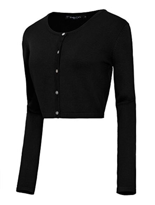 Urban CoCo Women's Button Down Crew Neck Cropped Cardigan Knitted Sweater