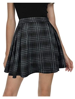 Women Plaid Pleated Mini Skater Skirt High Waisted School Skirt