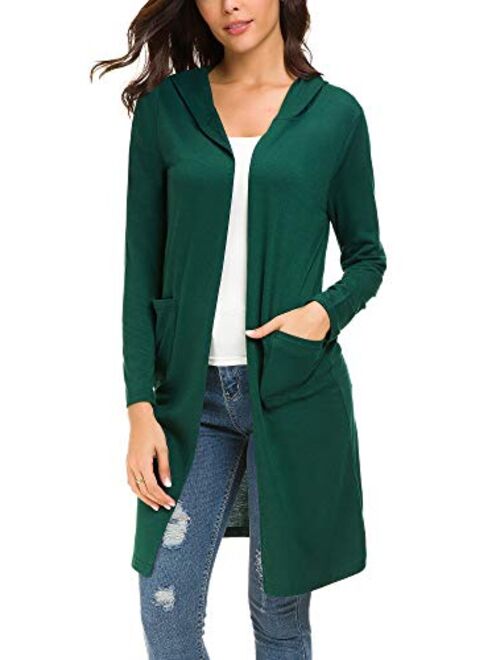 Urban CoCo Women's Classic Open Front Lightweight Long Hooded Cardigan