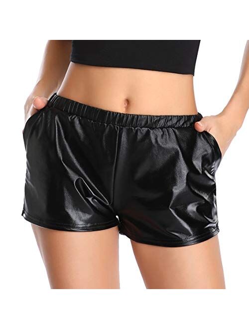 Urban CoCo Women's Shiny Metallic Elastic Waist Hot Sparkly Shorts
