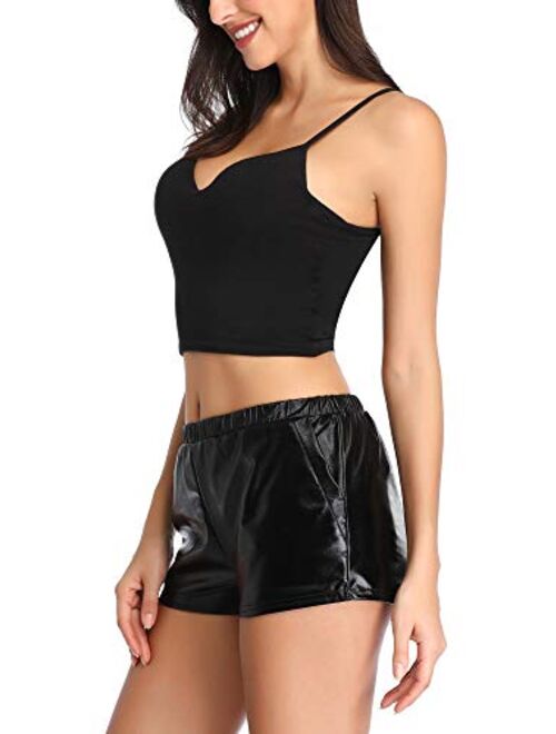 Urban CoCo Women's Shiny Metallic Elastic Waist Hot Sparkly Shorts