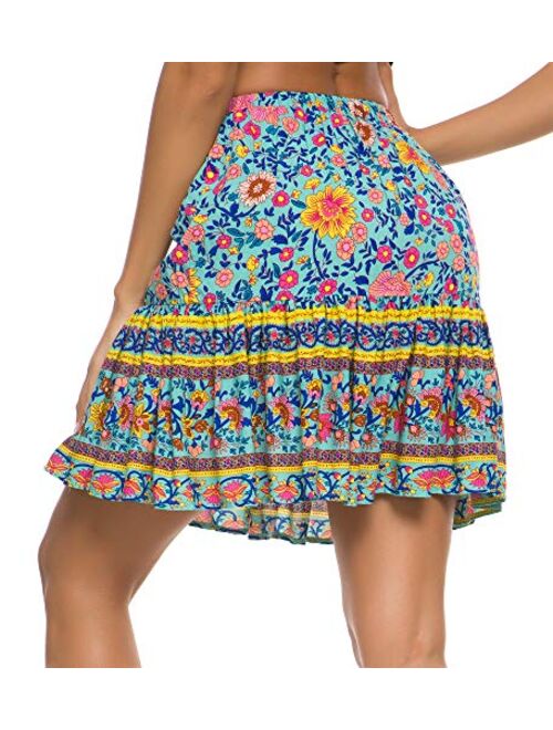 Urban CoCo Women's Flared Short Skirt Floral Ruffle Mini Skater Skirt