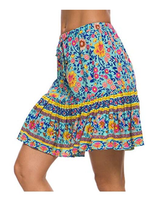 Urban CoCo Women's Flared Short Skirt Floral Ruffle Mini Skater Skirt