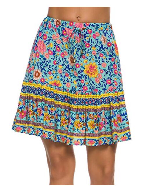 Urban CoCo Women's Flared Short Skirt Floral Ruffle Mini Skater Skirt