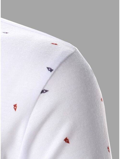 Shein Men Contrast Trim All Over Print Polo Shirt