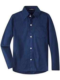 Spring&Gege Boys' Long Sleeve Dress Shirts Formal Uniform Cotton Solid