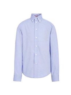 Long Sleeve Pinpoint Boys Oxford Collar Shirt, Kids School Uniform Clothes