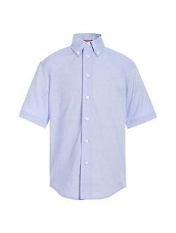 Short Sleeve Pinpoint Boys Oxford Collar Shirt, Kids School Uniform Clothes