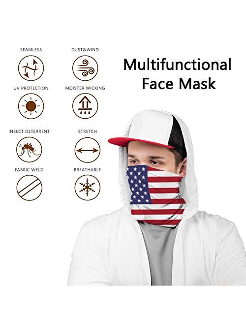 American Flag Bandana, 5 pcs Reusable Cotton Covering and 1 Seamless Face Scarf, Breathable Balaclava for Outdoor, Sports