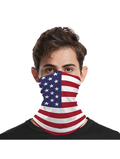 American Flag Bandana, 5 pcs Reusable Cotton Covering and 1 Seamless Face Scarf, Breathable Balaclava for Outdoor, Sports