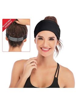 Adjustable Headbands for Women Non Slip Stretchy Workout Sweatbands for Sports Yoga Fitness Running Hairbands Bike Helmet Friendly Fits All Women & Men