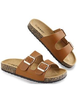 ANNA Glory Women's Slide Sandals Cork Footbed Double Buckle