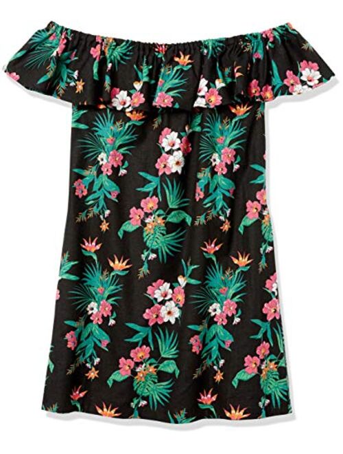 Amazon Brand - 28 Palms Women's Linen Blend Tropical Hawaiian Print Off-Shoulder Dress