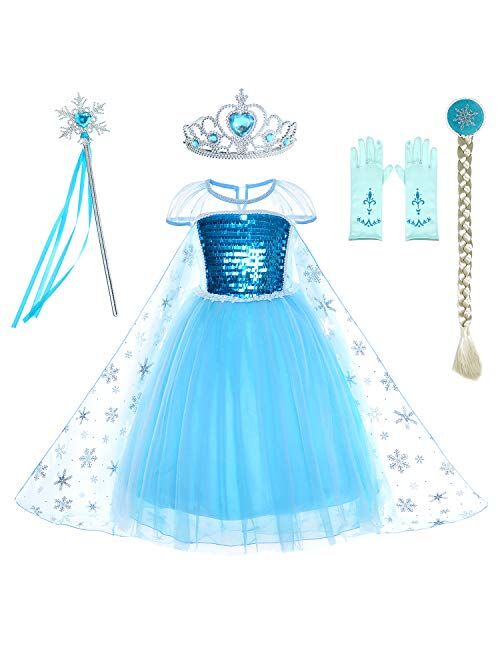 Party Chili Princess Costumes Birthday Dress  for Little Girls with Crown, Mace, Gloves Accessories 3-12 Years