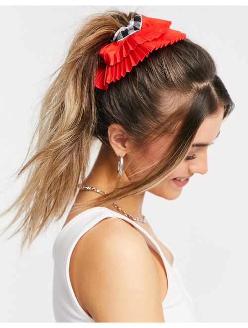 ASOS DESIGN scrunchie in gingham with pleated edge