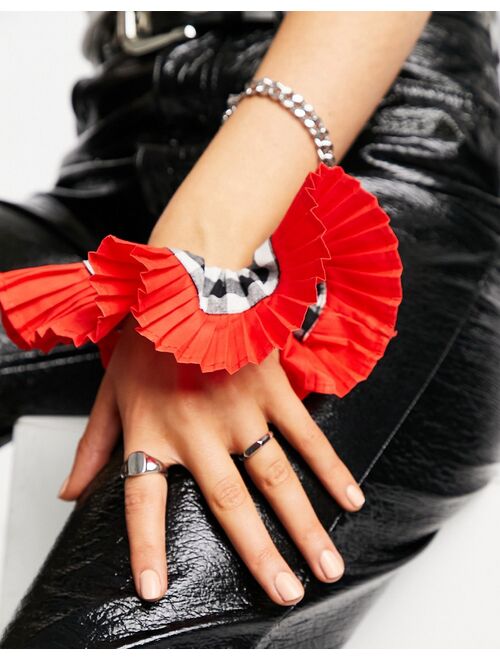 ASOS DESIGN scrunchie in gingham with pleated edge