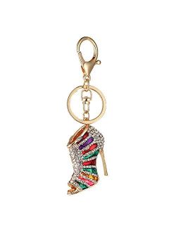 Lady Gift Rhinestone Stiletto Fashion Lady's High Heel Shoe Rhinestone Alloy Keychain Keyring Women Phone Bag Car Pendant Accessories (Purple)