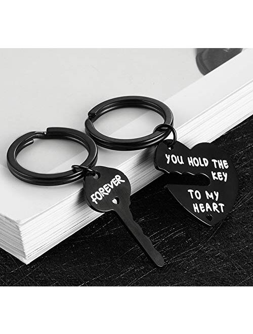 Couple Gifts for Him and Her - Valentine’s Day Gifts for Boyfriend and Girlfriend, 2PCS Matching Heart Keychain Set, You Hold the Key to My Heart Forever His and Her Gift