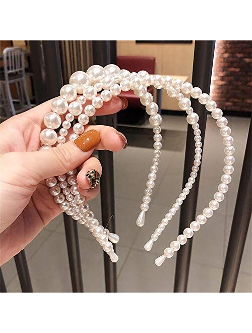 Aoxmas 3pcs White Faux Pearl Hairbands Bridal Hair Hoop Wedding Hair Accessories Pearl Headbands for Women Girls