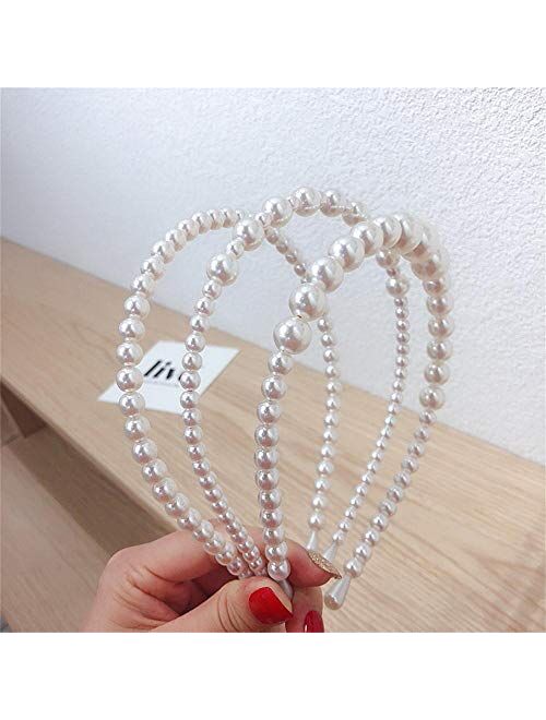 Aoxmas 3pcs White Faux Pearl Hairbands Bridal Hair Hoop Wedding Hair Accessories Pearl Headbands for Women Girls