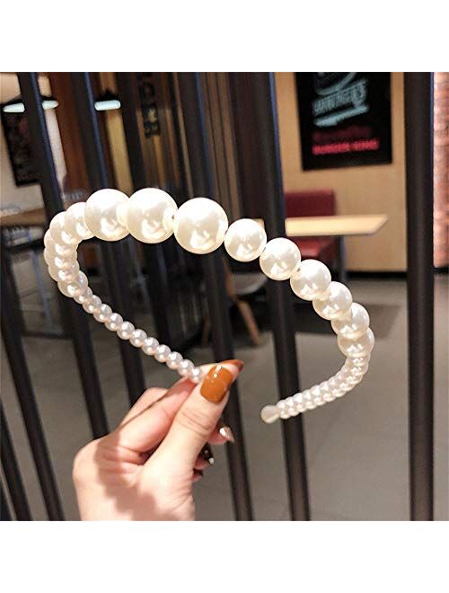 Aoxmas 3pcs White Faux Pearl Hairbands Bridal Hair Hoop Wedding Hair Accessories Pearl Headbands for Women Girls