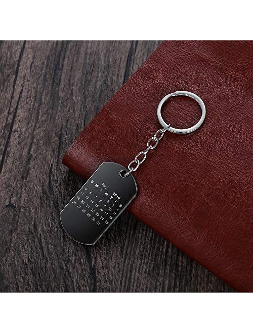 Bosajewel Personalized Calendar Photo Keychain Custom Engraved Keyring for Men Women