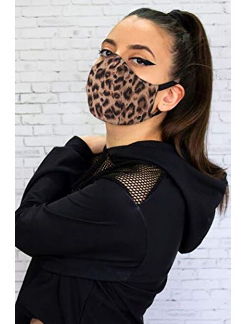 Fstrend Boho Leopard Mask Breathable Masquerade Masks Halloween Cloth Reusable Masks Clubwear Ball Party Nightclub Face Masks Jewelry for Women and Girls