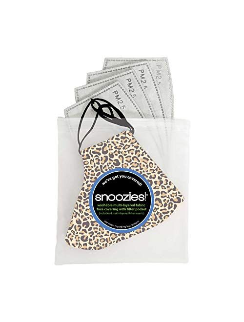 Snoozies 3-Layer Washable Face Mask w Filters & Nose Bridge - Leopard