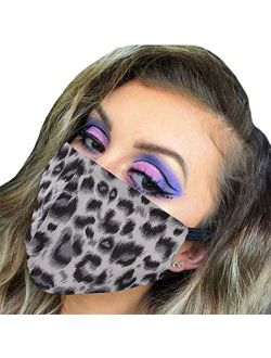 Barode Boho Leopard Mask Breathable Masquerade Masks Halloween Cloth Reusable Masks Clubwear Ball Party Nightclub Face Masks Jewelry for Women and Girls (Grey)