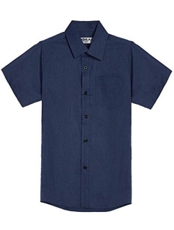 DDILKE Boys' Short Sleeve Dress Shirt Casual Button Down Uniform Shirts