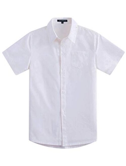 Spring&Gege Boys' Short Sleeve Dress Shirts Formal Uniform Cotton Solid