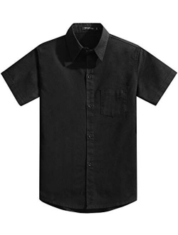 Spring&Gege Boys' Short Sleeve Dress Shirts Formal Uniform Cotton Solid