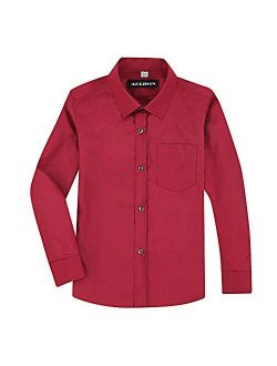 AOLIWEN Boy’s Solid Long Sleeve Dress Shirt School Uniform Button Down Shirts